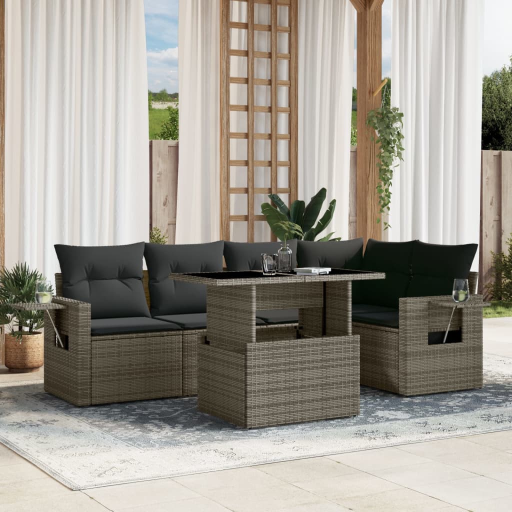 8721102410239_m_en_hd_1 vidaXL 6 Piece Garden Sofa Set with Cushions Grey Poly Rattan - Image 1
