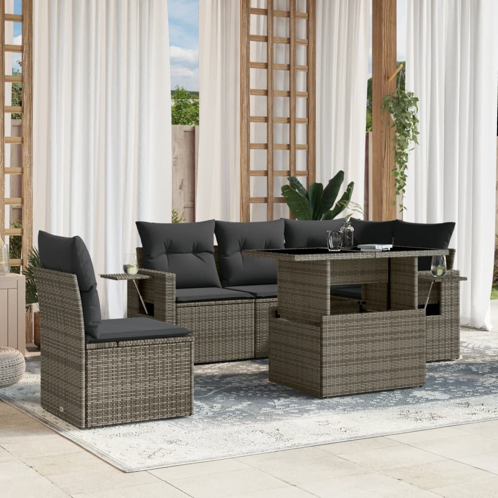 8721102410437_m_en_hd_1 vidaXL 6 Piece Garden Sofa Set with Cushions Grey Poly Rattan - Image 1