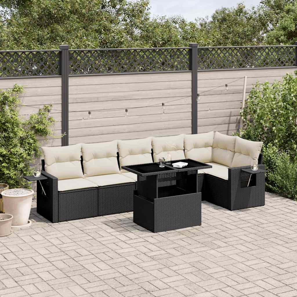 8721102410499_m_en_hd_1 vidaXL 7 Piece Garden Sofa Set with Cushions Black Poly Rattan - Image 1
