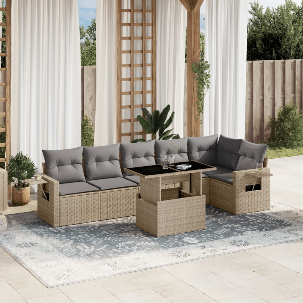 8721102410529_m_en_hd_1 vidaXL 7 Piece Garden Sofa Set with Cushions Beige Poly Rattan - Image 1
