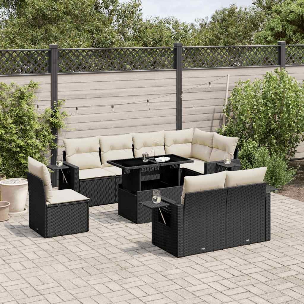 8721102411694_m_en_hd_1 vidaXL 9 Piece Garden Sofa Set with Cushions Black Poly Rattan - Image 1