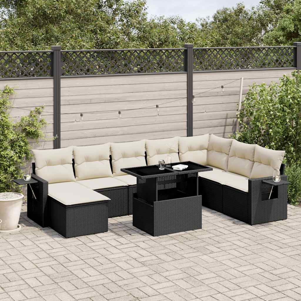 8721102411991_m_en_hd_1 vidaXL 8 Piece Garden Sofa Set with Cushions Black Poly Rattan - Image 1