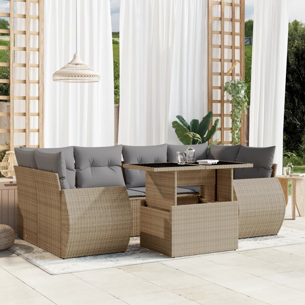 8721102415227_m_en_hd_1 vidaXL 7 Piece Garden Sofa Set with Cushions Beige Poly Rattan - Image 1