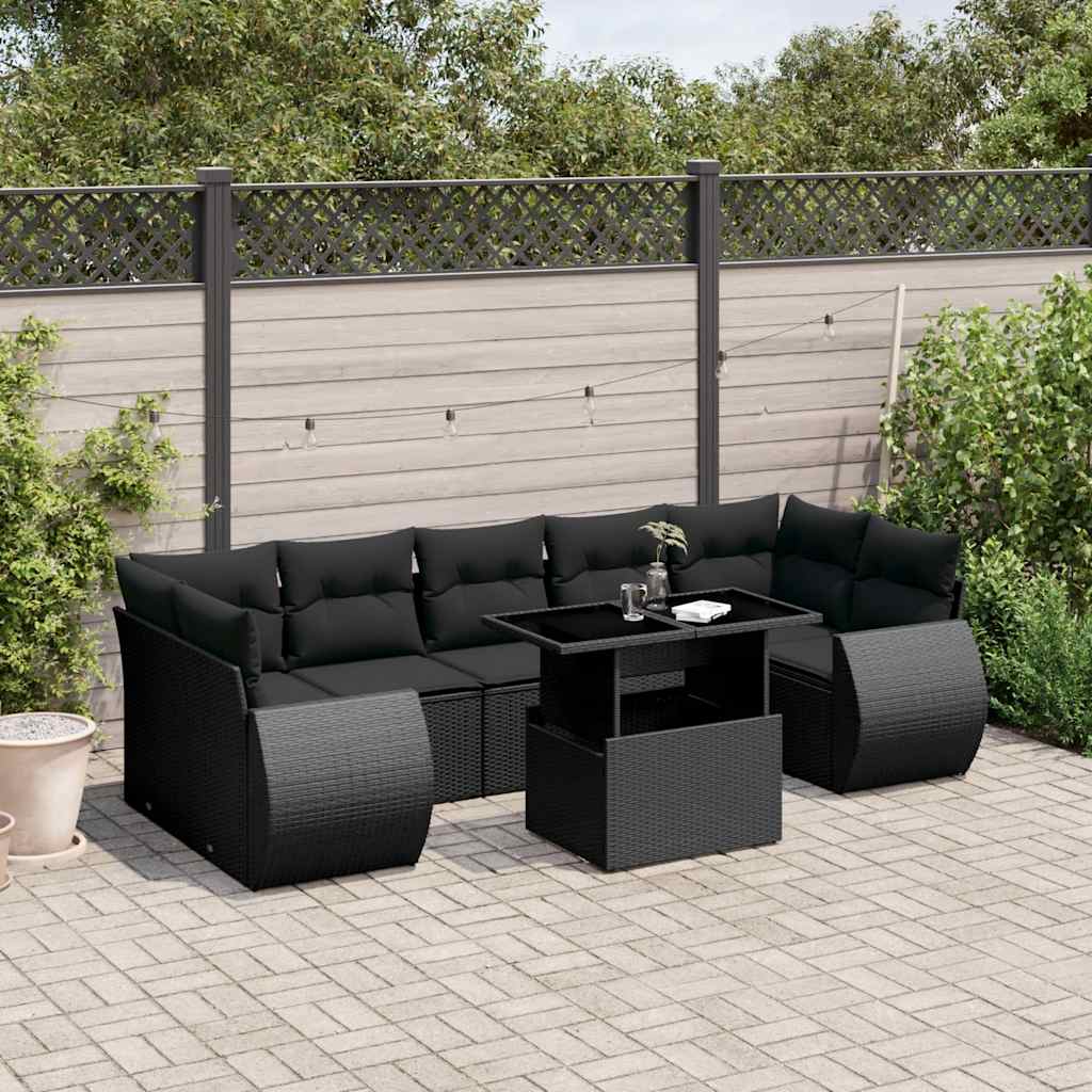 8721102415388_m_en_hd_1 vidaXL 8 Piece Garden Sofa Set with Cushions Black Poly Rattan - Image 1