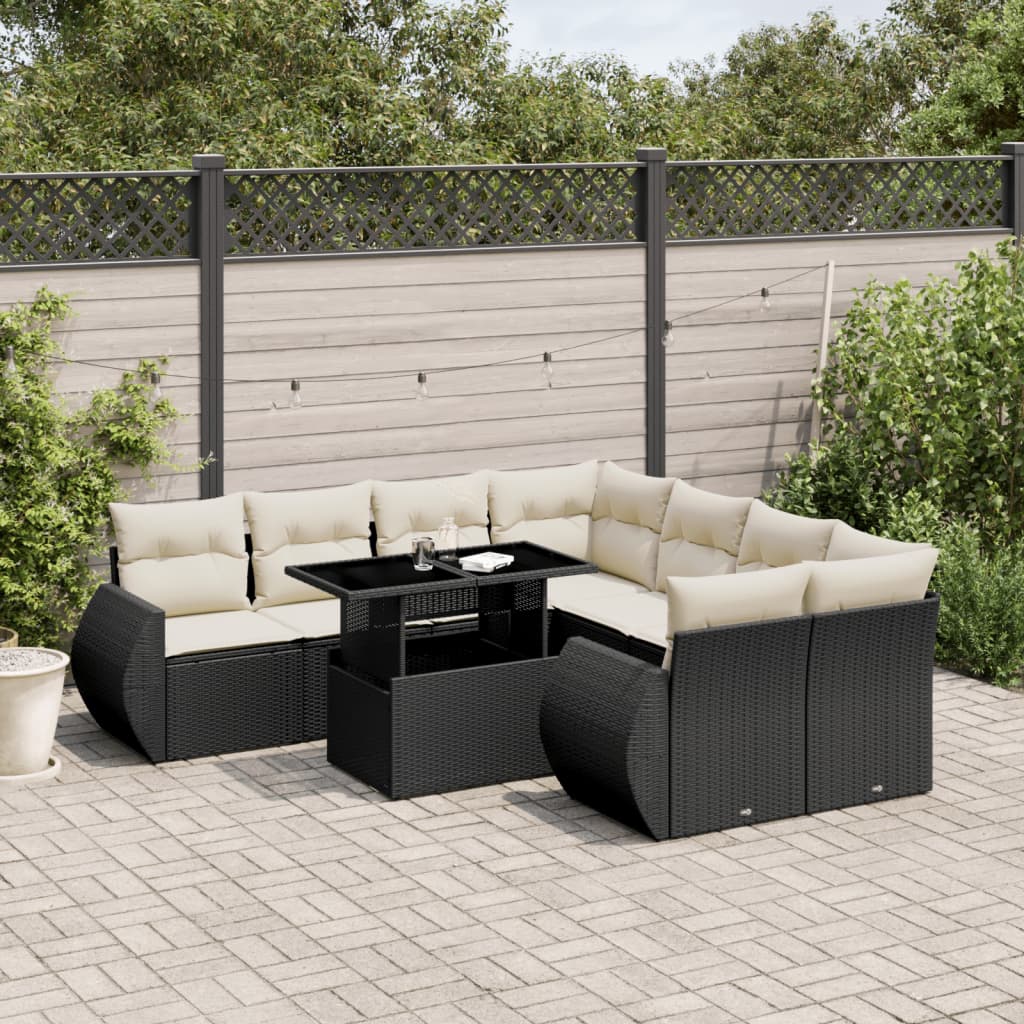 8721102415593_m_en_hd_1 vidaXL 9 Piece Garden Sofa Set with Cushions Black Poly Rattan - Image 1