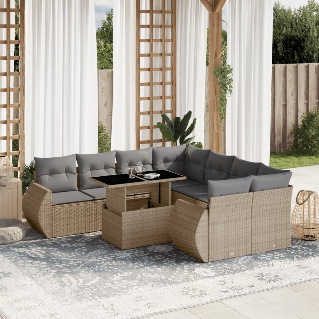 8721102415623_m_en_hd_1 vidaXL 9 Piece Garden Sofa Set with Cushions Beige Poly Rattan - Image 1