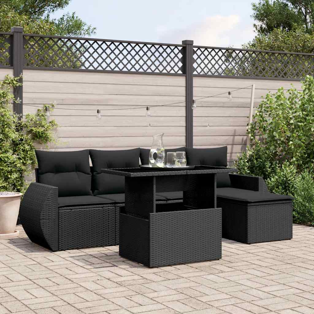 8721102416286_m_en_hd_1 vidaXL 6 Piece Garden Sofa Set with Cushions Black Poly Rattan - Image 1