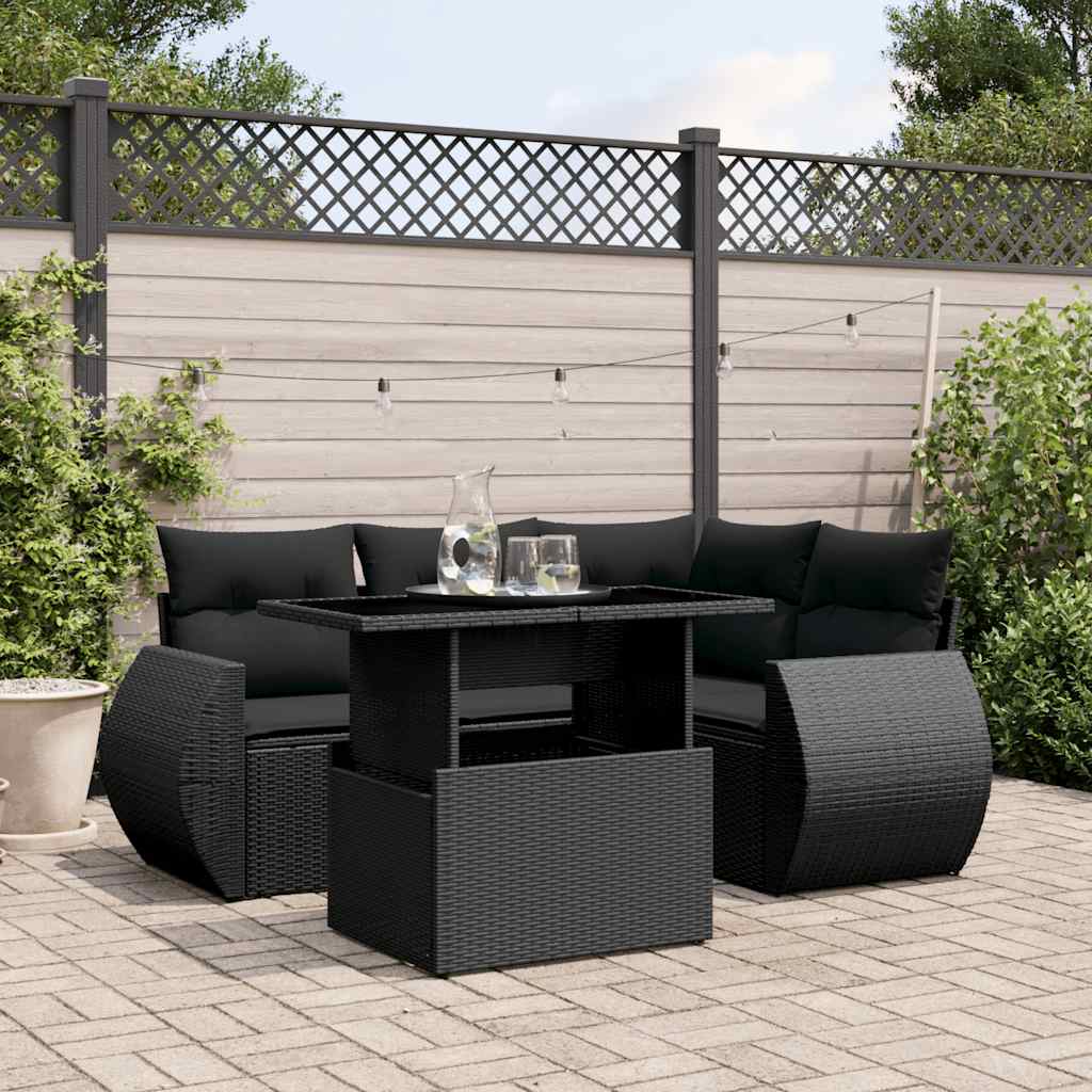 8721102416385_m_en_hd_1 vidaXL 5 Piece Garden Sofa Set with Cushions Black Poly Rattan - Image 1
