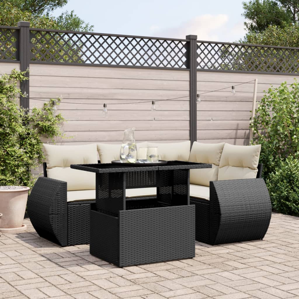 8721102416392_m_en_hd_1 vidaXL 5 Piece Garden Sofa Set with Cushions Black Poly Rattan - Image 1