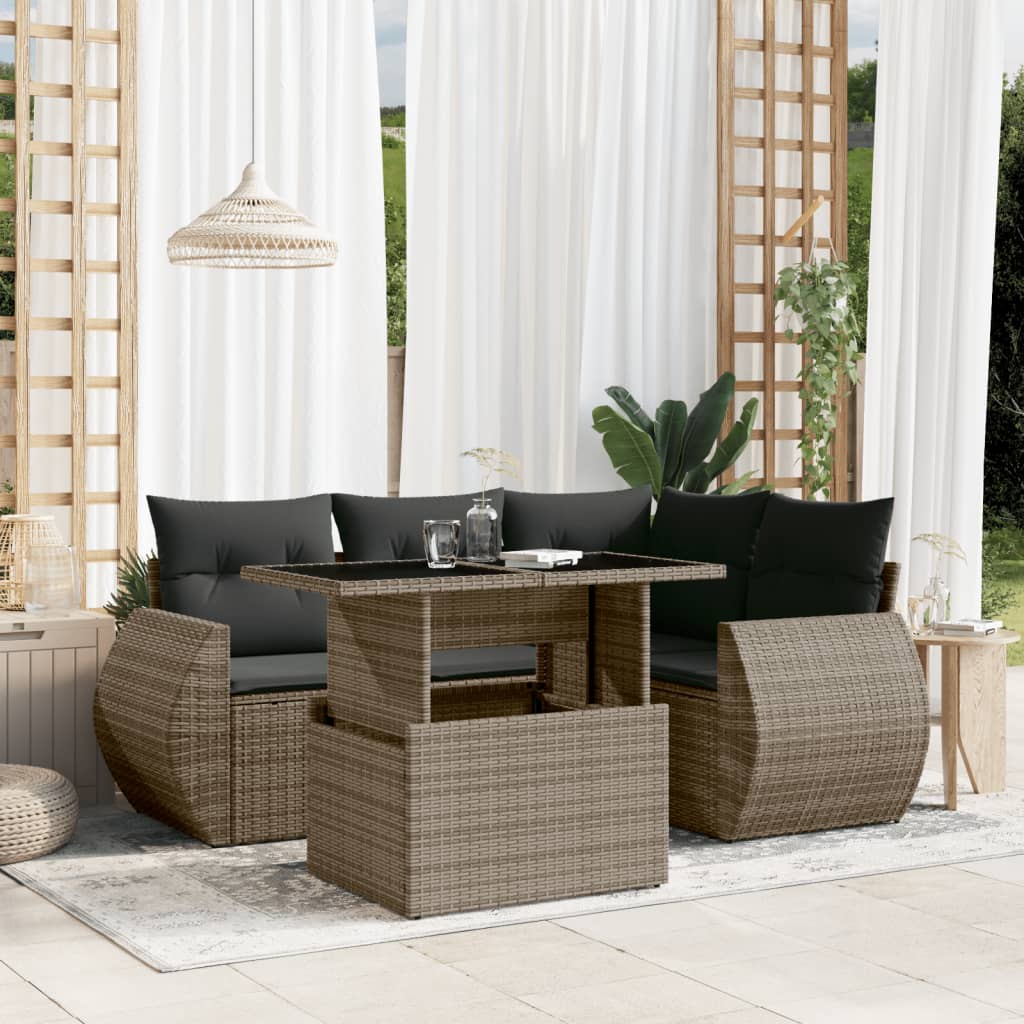 8721102416439_m_en_hd_1 vidaXL 5 Piece Garden Sofa Set with Cushions Grey Poly Rattan - Image 1