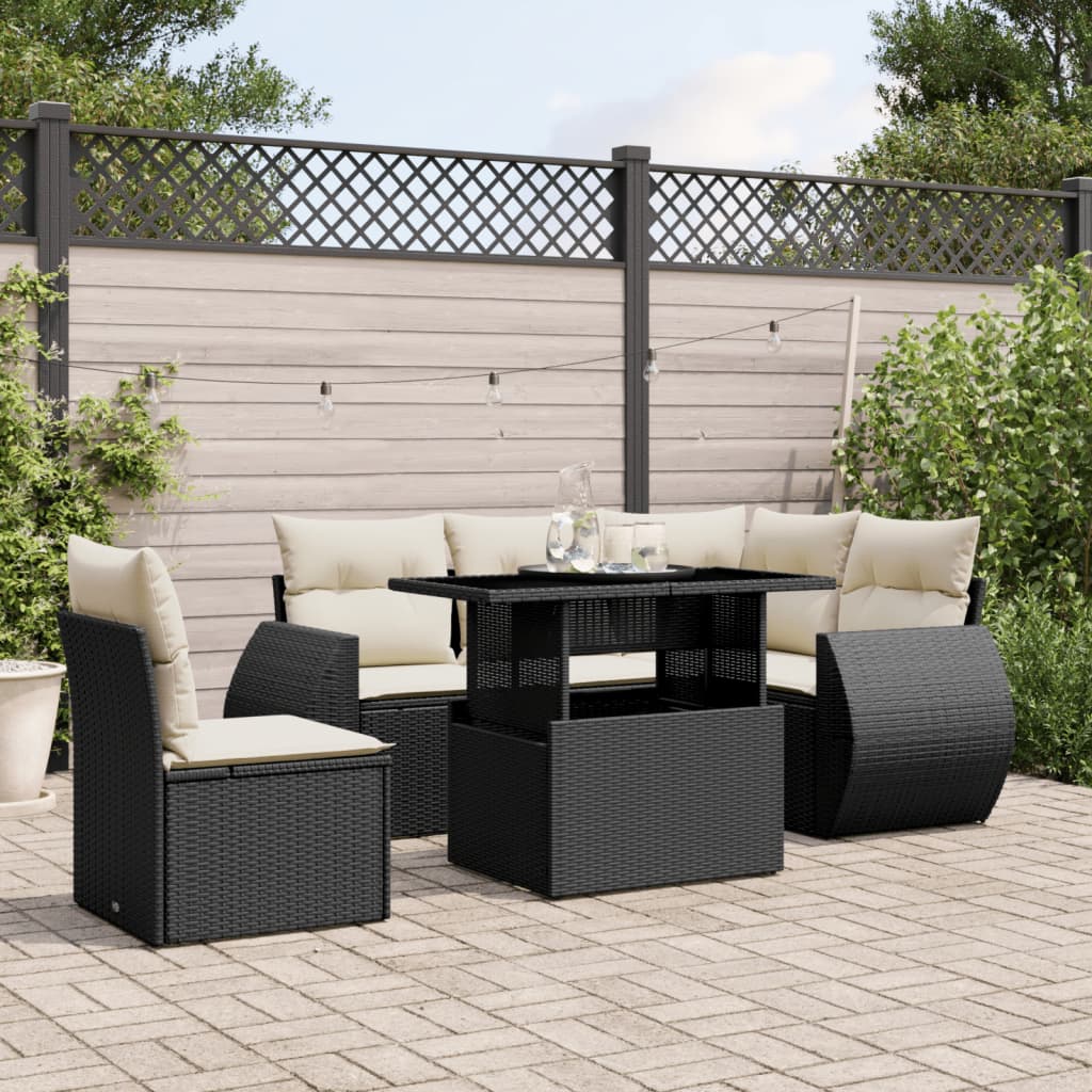 8721102416699_m_en_hd_1 vidaXL 6 Piece Garden Sofa Set with Cushions Black Poly Rattan - Image 1