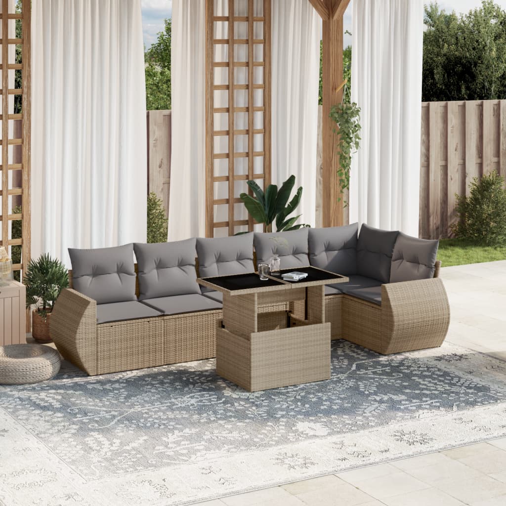 8721102416828_m_en_hd_1 vidaXL 7 Piece Garden Sofa Set with Cushions Beige Poly Rattan - Image 1