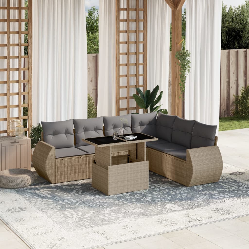 8721102416927_m_en_hd_1 vidaXL 7 Piece Garden Sofa Set with Cushions Beige Poly Rattan - Image 1