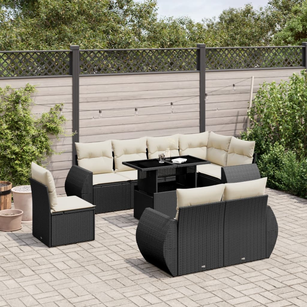 8721102417993_m_en_hd_1 vidaXL 9 Piece Garden Sofa Set with Cushions Black Poly Rattan - Image 1
