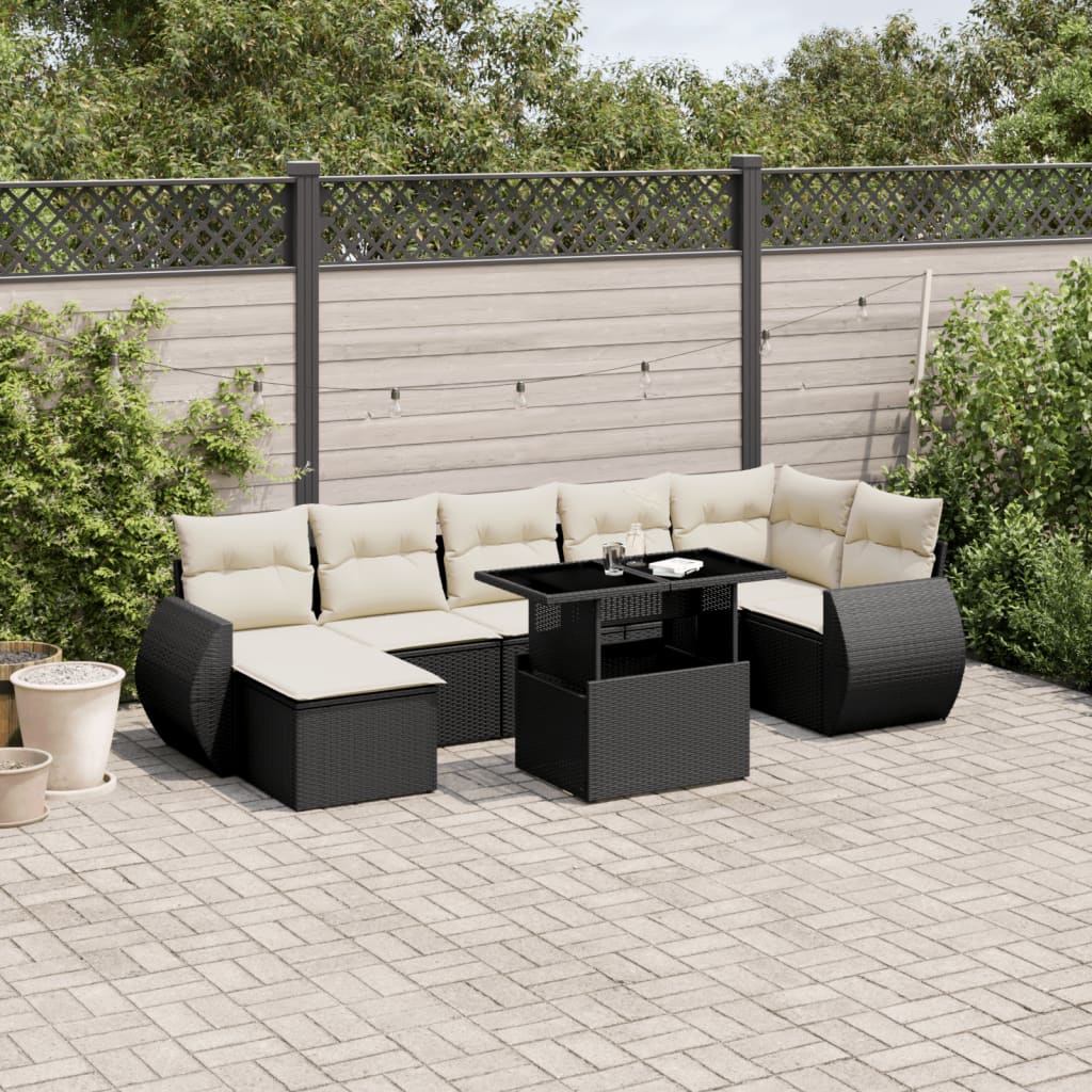8721102418198_m_en_hd_1 vidaXL 8 Piece Garden Sofa Set with Cushions Black Poly Rattan - Image 1