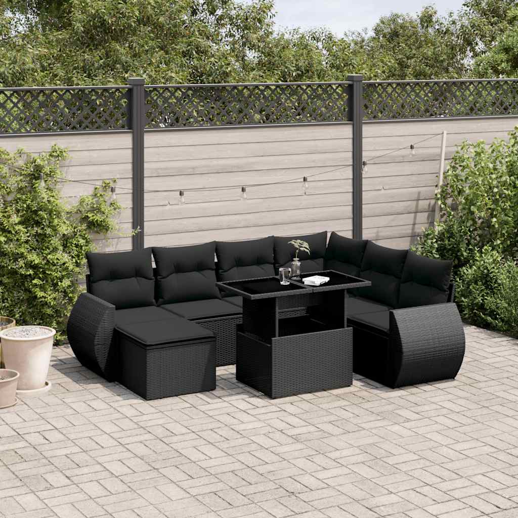8721102418280_m_en_hd_1 vidaXL 8 Piece Garden Sofa Set with Cushions Black Poly Rattan - Image 1