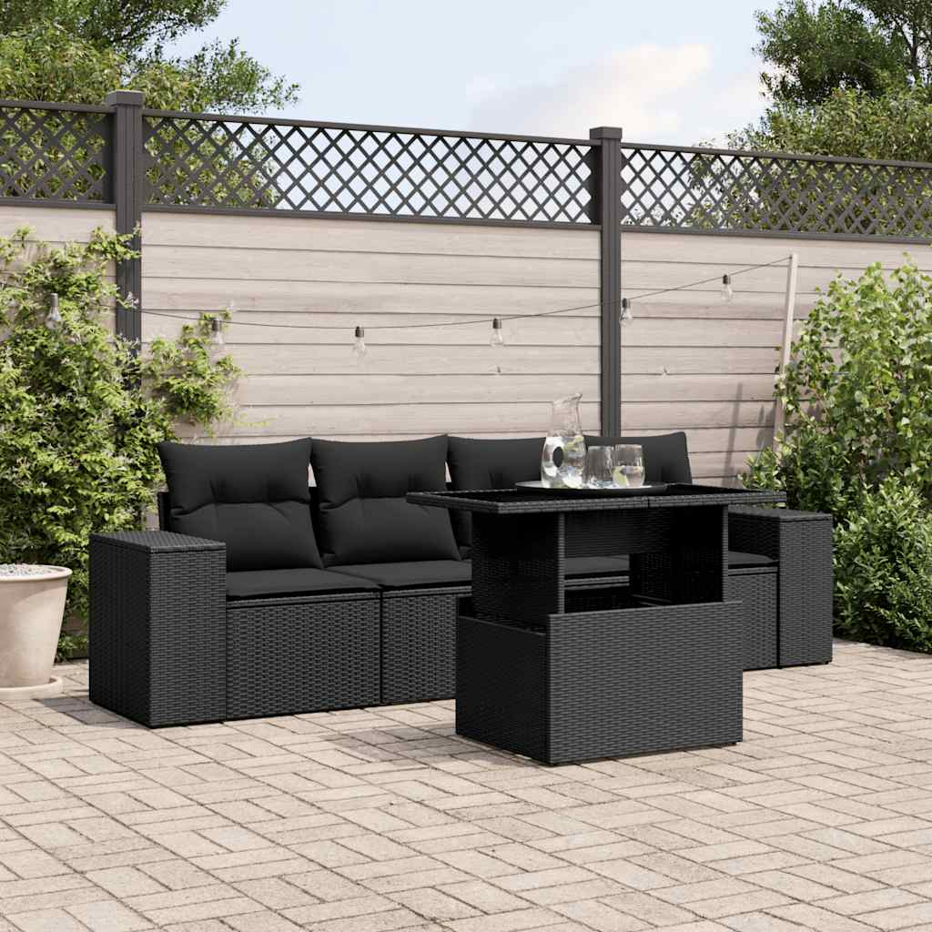 8721102421181_m_en_hd_1 vidaXL 5 Piece Garden Sofa Set with Cushions Black Poly Rattan - Image 1