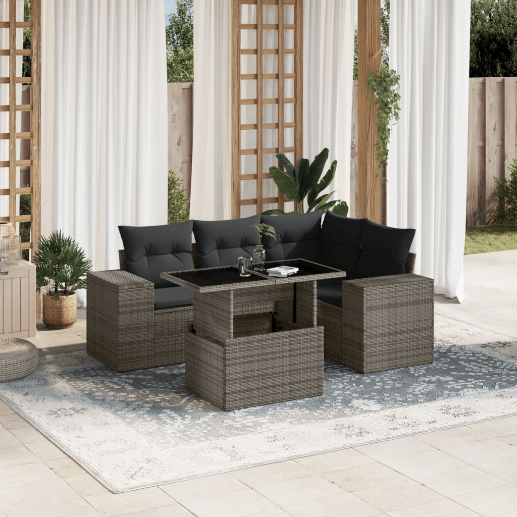 8721102422737_m_en_hd_1 vidaXL 5 Piece Garden Sofa Set with Cushions Grey Poly Rattan - Image 1