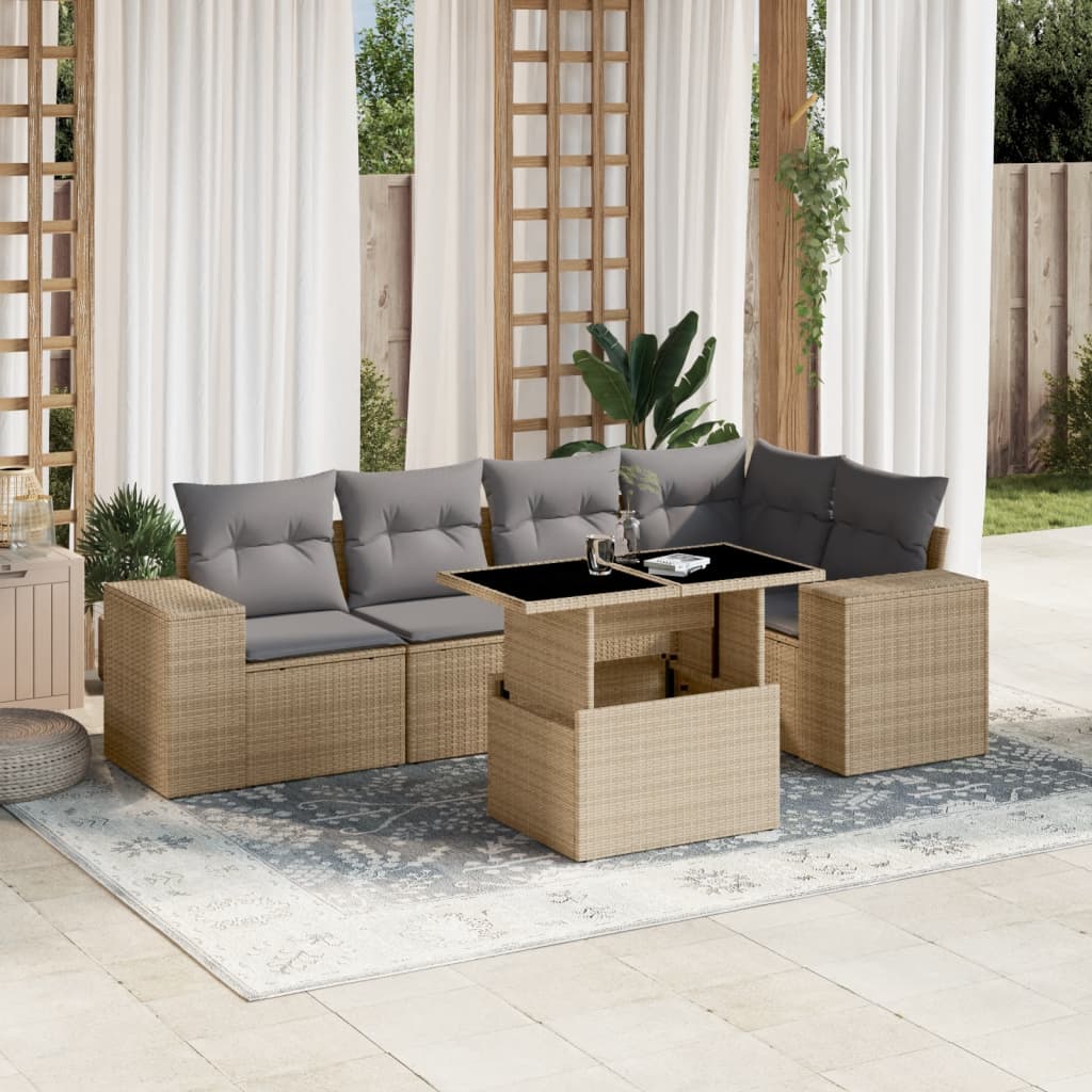 8721102422829_m_en_hd_1 vidaXL 6 Piece Garden Sofa Set with Cushions Beige Poly Rattan - Image 1