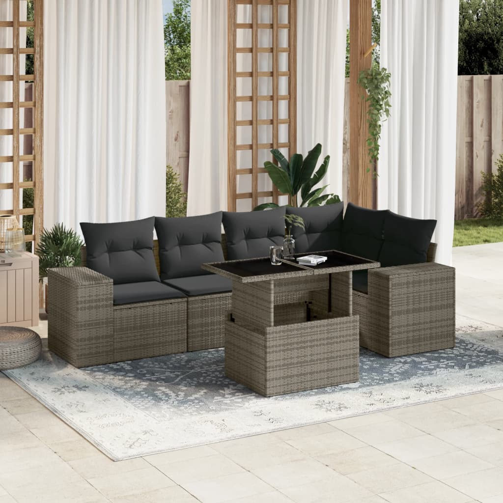 8721102422836_m_en_hd_1 vidaXL 6 Piece Garden Sofa Set with Cushions Grey Poly Rattan - Image 1