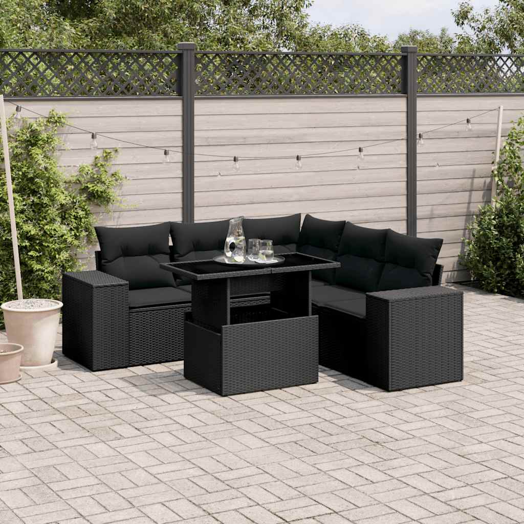 8721102422881_m_en_hd_1 vidaXL 6 Piece Garden Sofa Set with Cushions Black Poly Rattan - Image 1