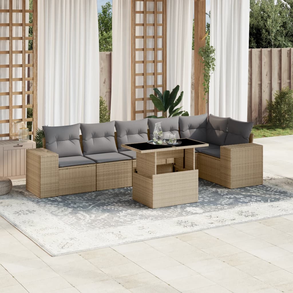 8721102423123_m_en_hd_1 vidaXL 7 Piece Garden Sofa Set with Cushions Beige Poly Rattan - Image 1