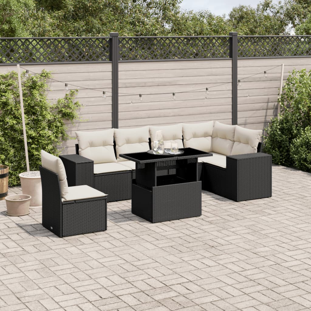 8721102423291_m_en_hd_1 vidaXL 7 Piece Garden Sofa Set with Cushions Black Poly Rattan - Image 1
