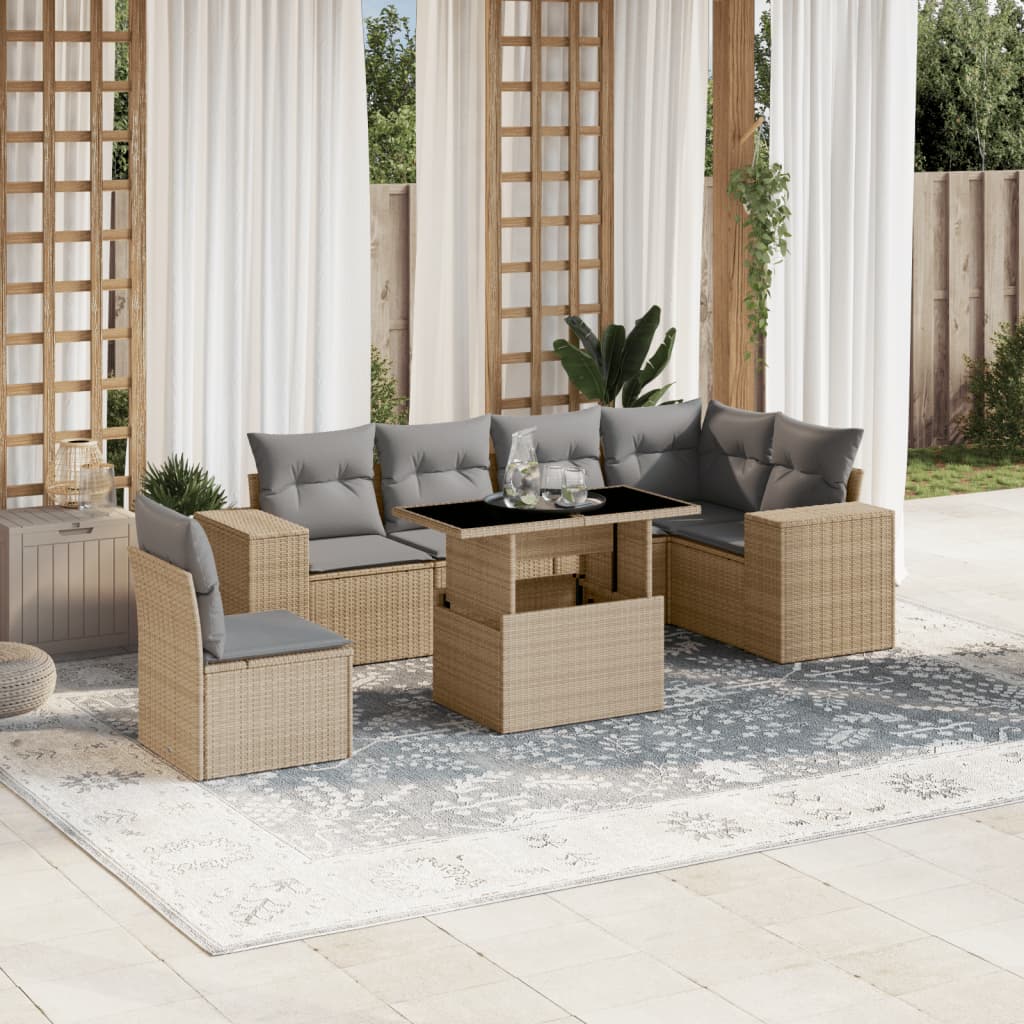8721102423321_m_en_hd_1 vidaXL 7 Piece Garden Sofa Set with Cushions Beige Poly Rattan - Image 1