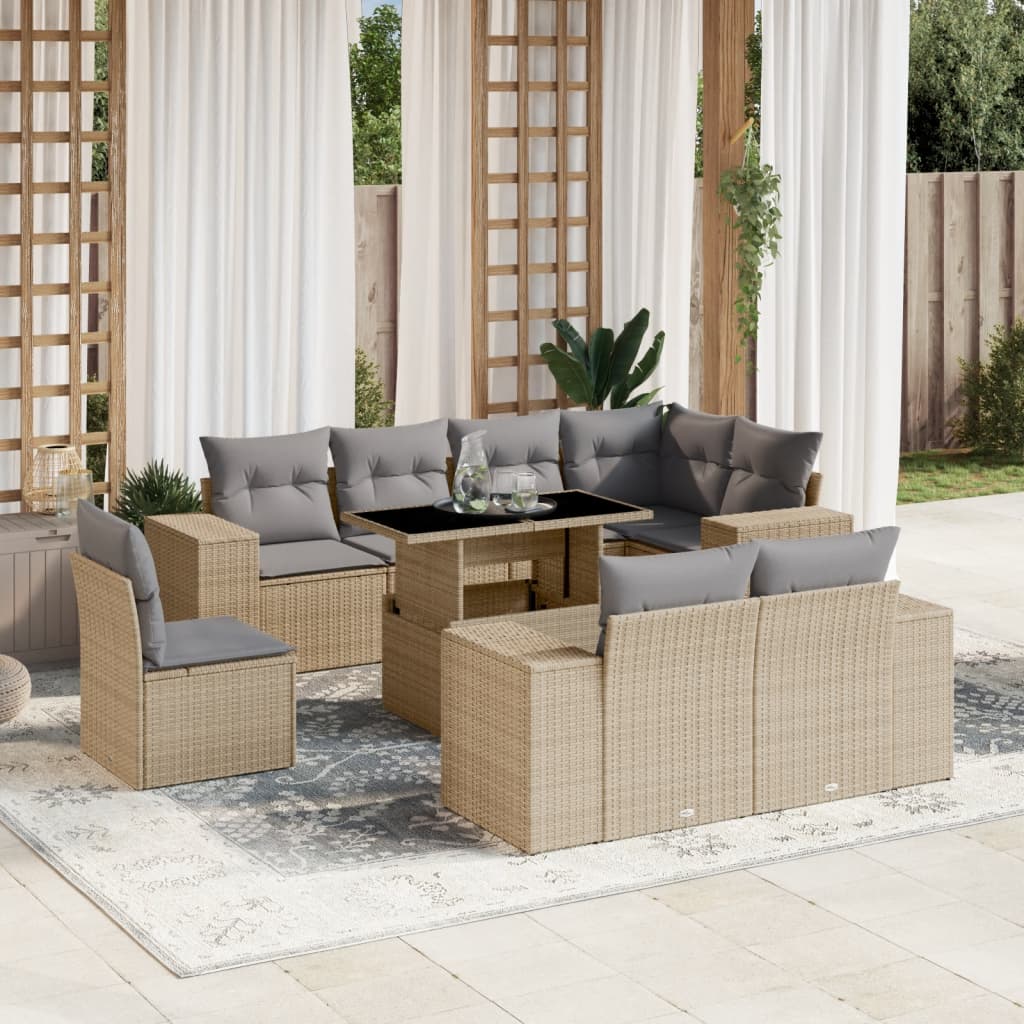 8721102424328_m_en_hd_1 vidaXL 9 Piece Garden Sofa Set with Cushions Beige Poly Rattan - Image 1