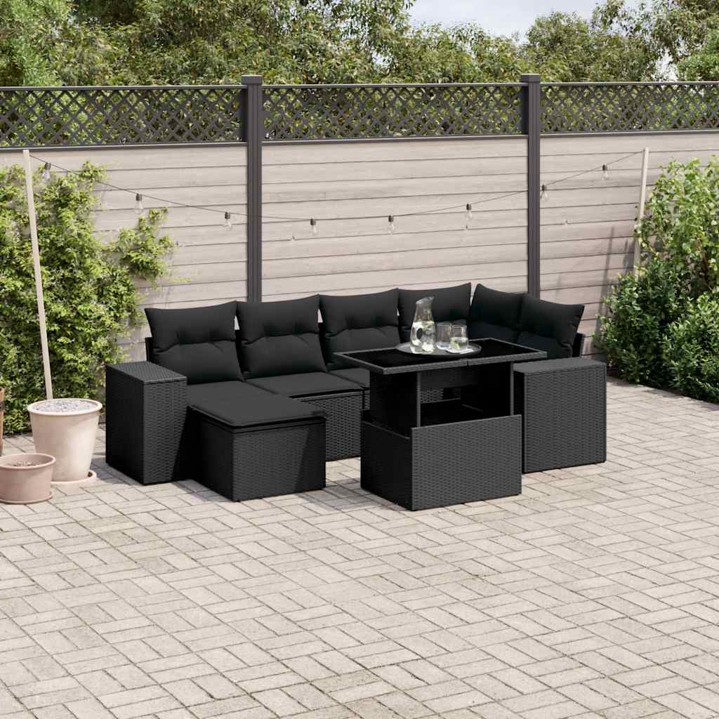 8721102424380_m_en_hd_1 vidaXL 7 Piece Garden Sofa Set with Cushions Black Poly Rattan - Image 1