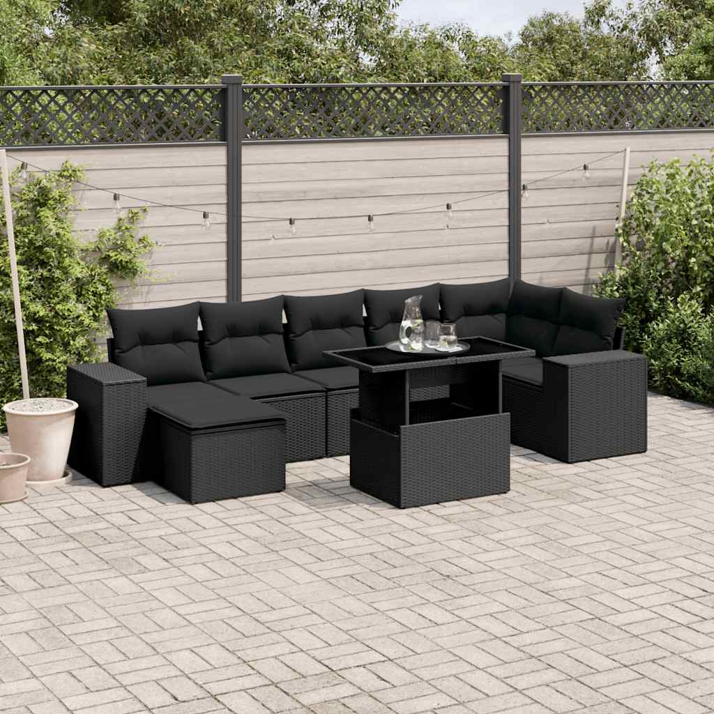 8721102424489_m_en_hd_1 vidaXL 8 Piece Garden Sofa Set with Cushions Black Poly Rattan - Image 1