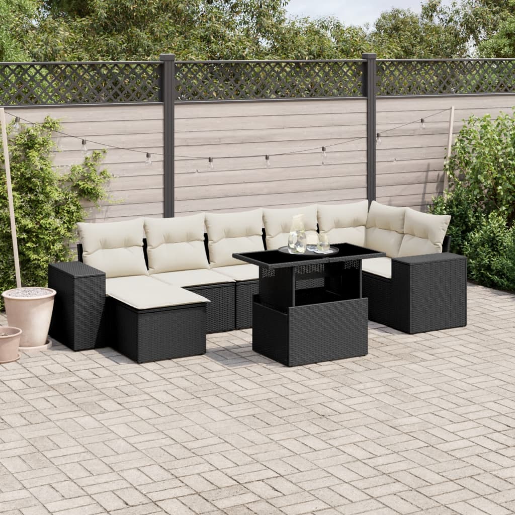 8721102424496_m_en_hd_1 vidaXL 8 Piece Garden Sofa Set with Cushions Black Poly Rattan - Image 1