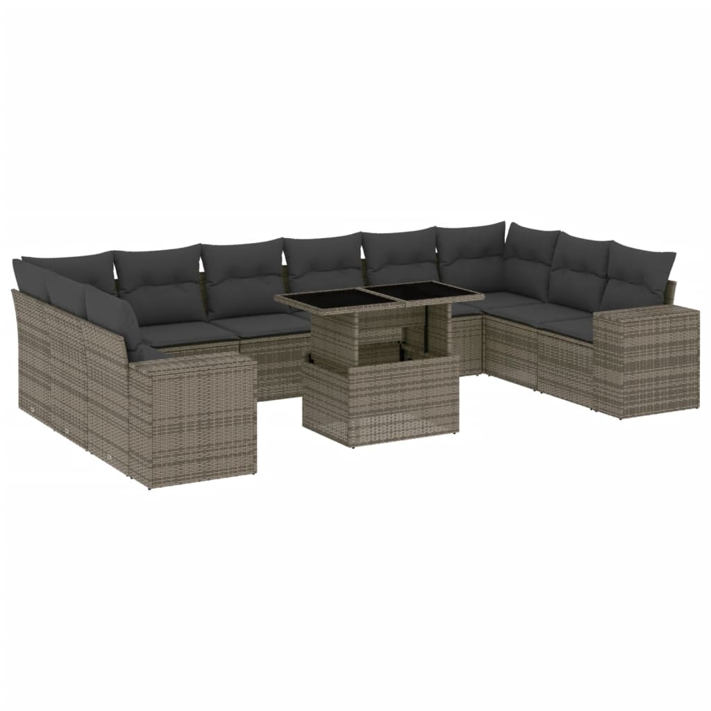 8721102425431_a_en_hd_1 vidaXL 11 Piece Garden Sofa Set with Cushions Grey Poly Rattan - Image 2
