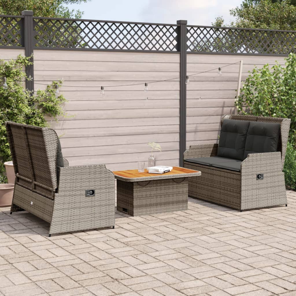 vidaXL 3 Piece Garden Lounge Set with Cushions Grey Poly Rattan