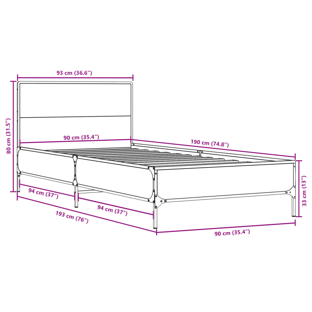 8721102445408_g_en_hd_7 vidaXL Bed Frame without Mattress Black 90x190 cm - Image 9