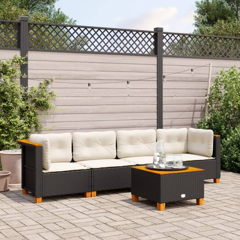 vidaXL 5 Piece Garden Sofa Set with Cushions Black Poly Rattan