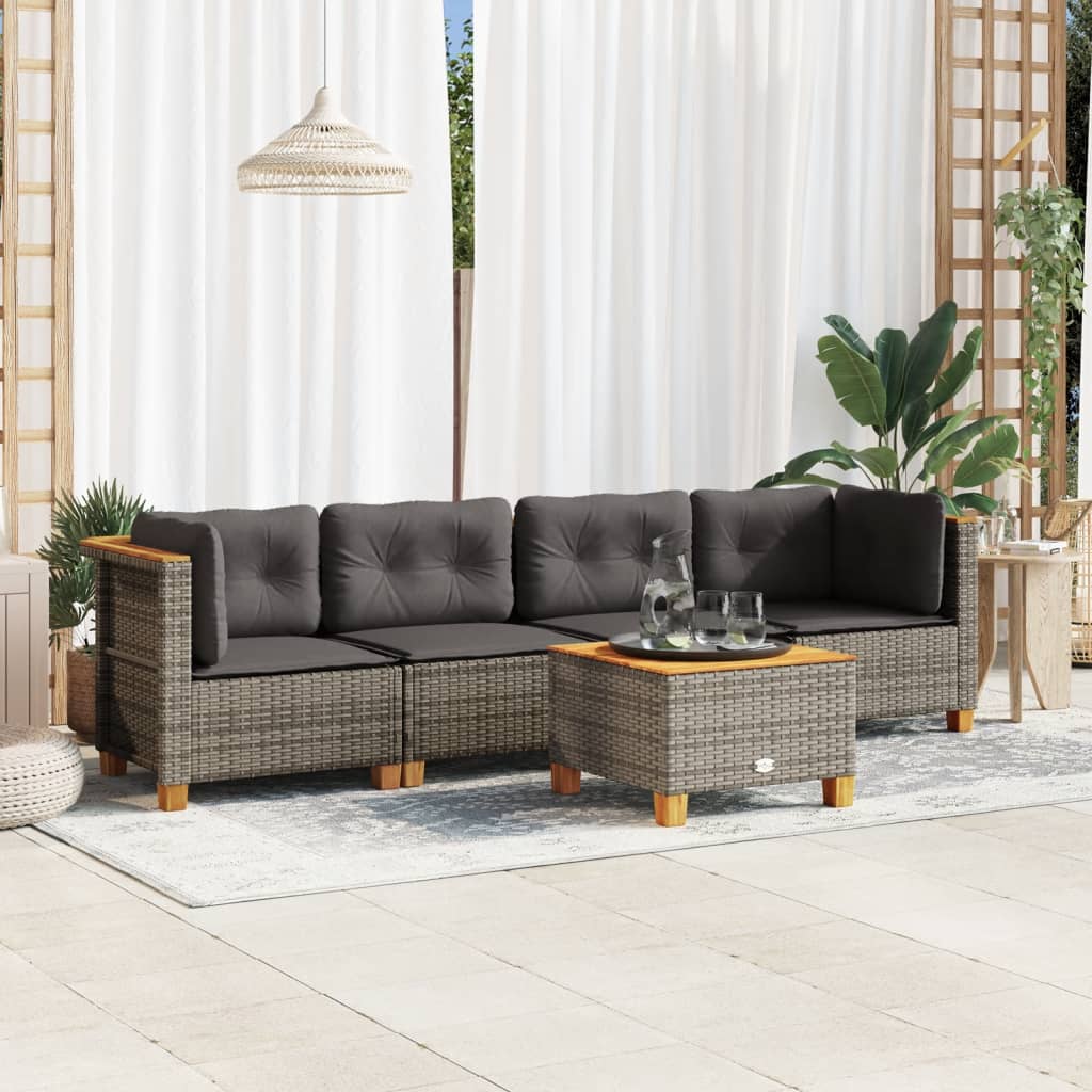 vidaXL 5 Piece Garden Sofa Set with Cushions Grey Poly Rattan