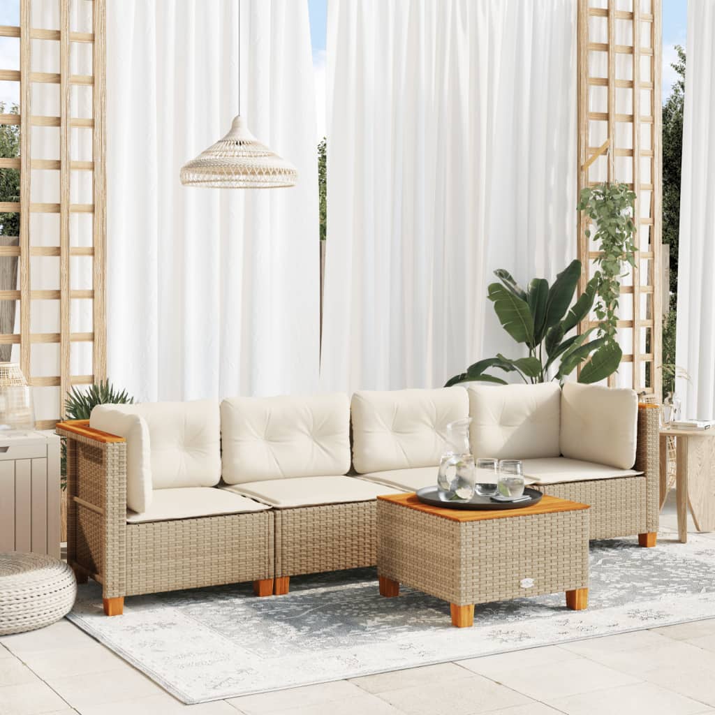 vidaXL 5 Piece Garden Sofa Set with Cushions Beige Poly Rattan