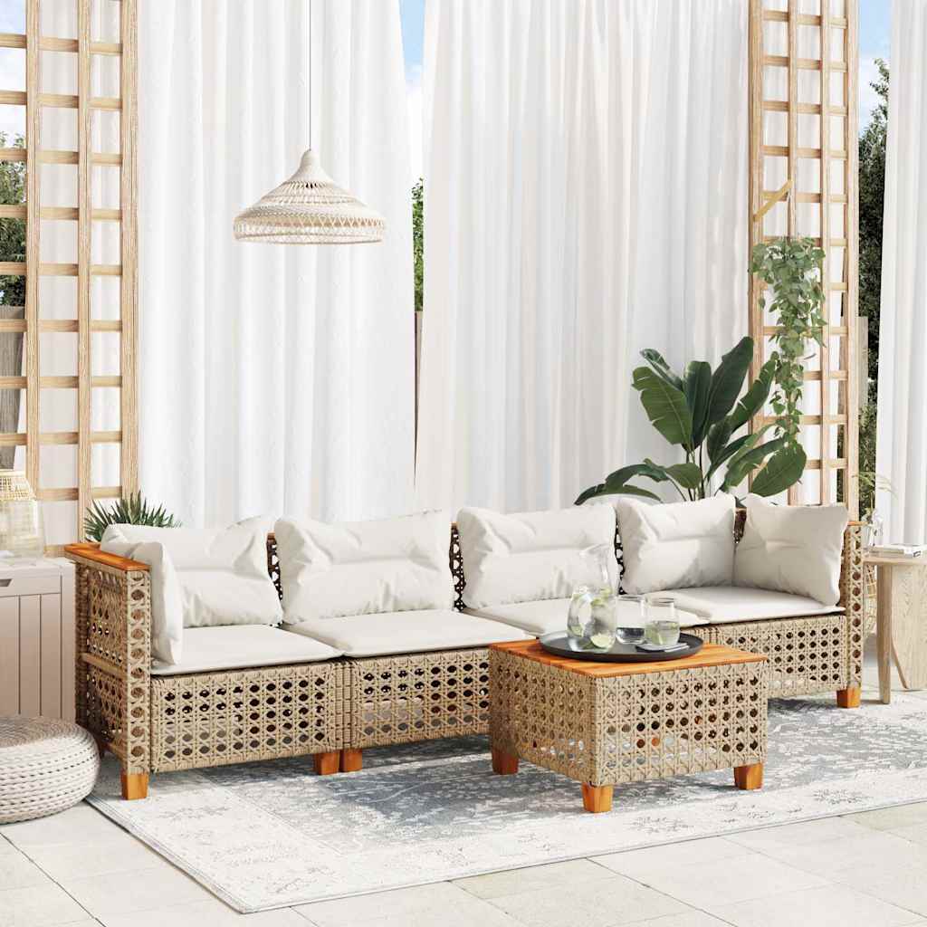 vidaXL 5 Piece Garden Sofa Set with Cushions Beige Poly Rattan