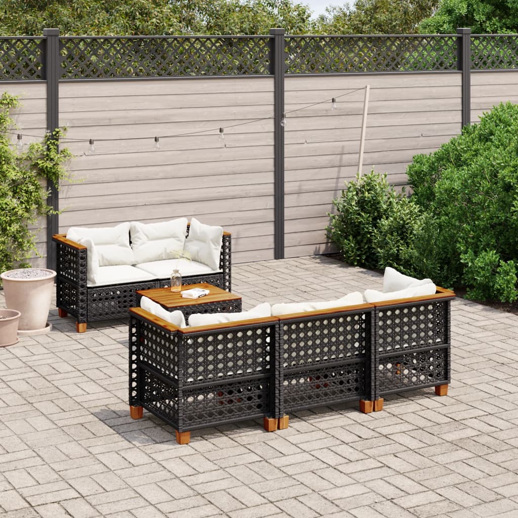 8721102449413_m_en_hd_1 vidaXL 6 Piece Garden Sofa Set with Cushions Black Poly Rattan - Image 1