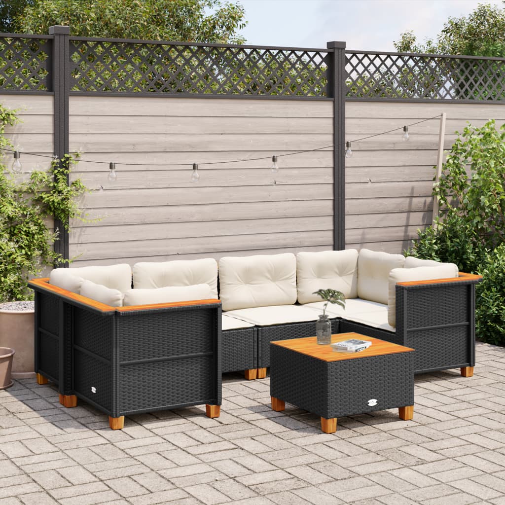 vidaXL 7 Piece Garden Sofa Set with Cushions Black Poly Rattan