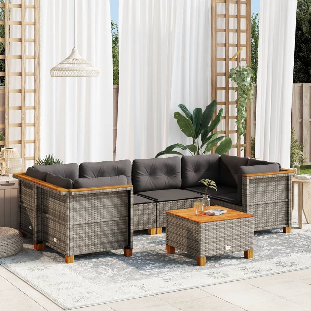 vidaXL 7 Piece Garden Sofa Set with Cushions Grey Poly Rattan