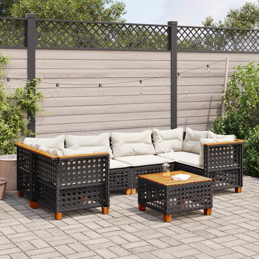 vidaXL 7 Piece Garden Sofa Set with Cushions Black Poly Rattan
