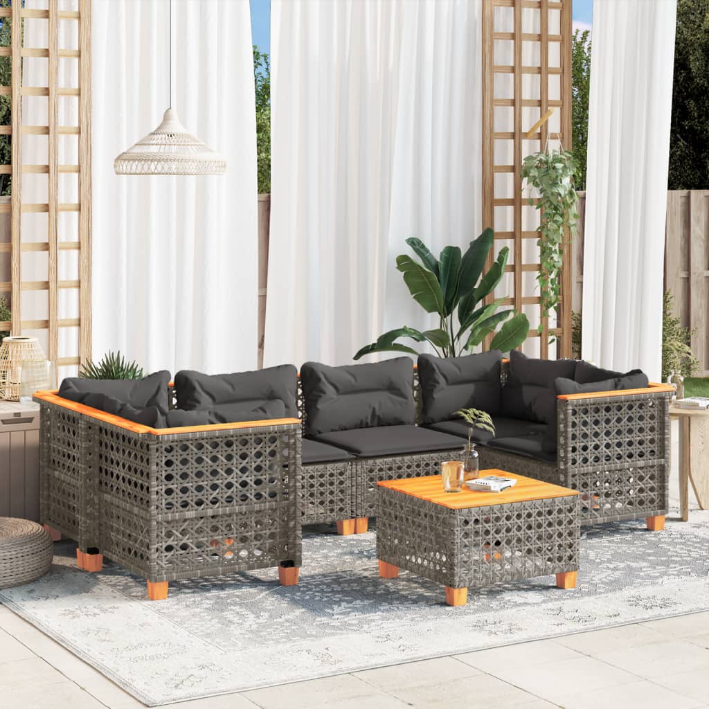 vidaXL 7 Piece Garden Sofa Set with Cushions Grey Poly Rattan