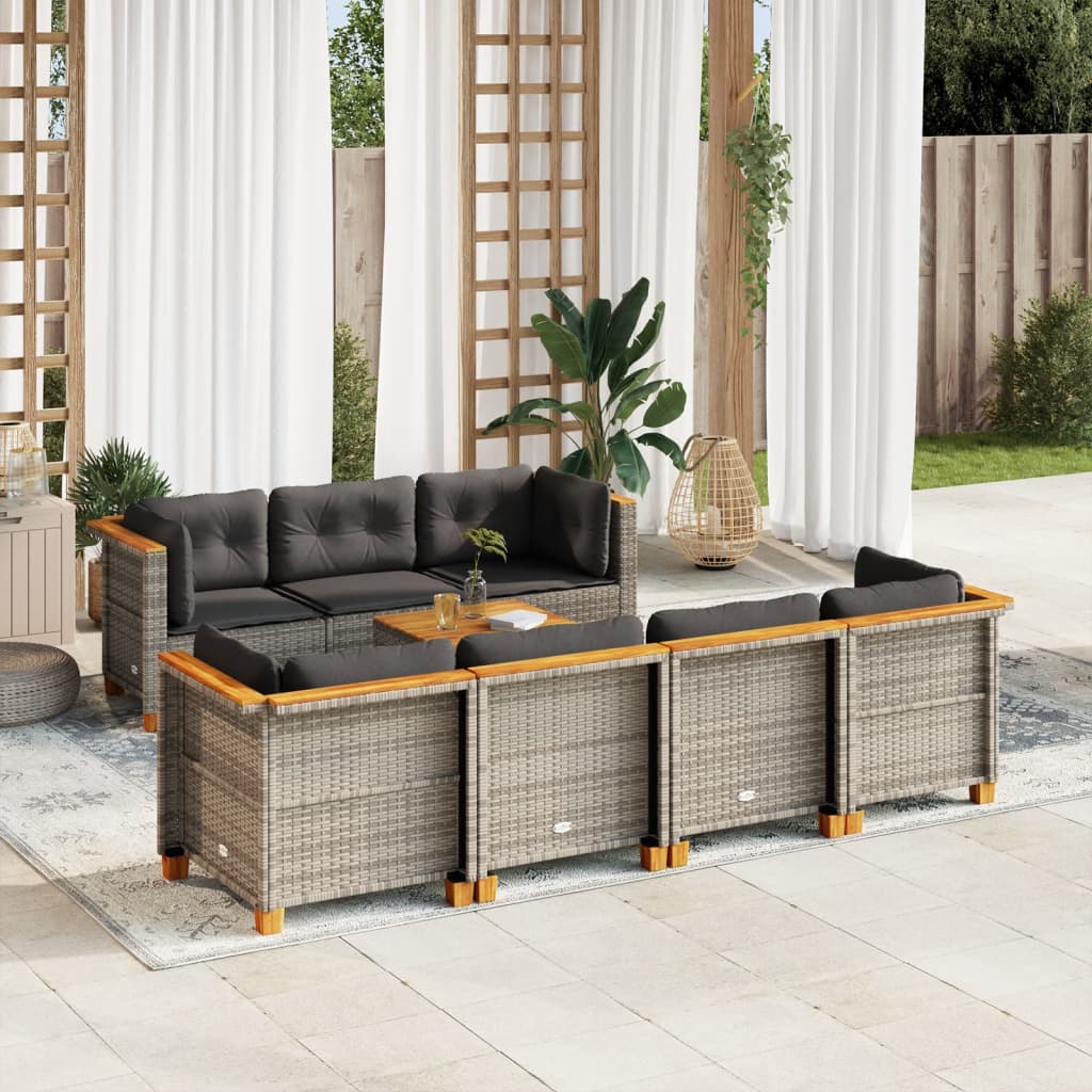 vidaXL 8 Piece Garden Sofa Set with Cushions Grey Poly Rattan