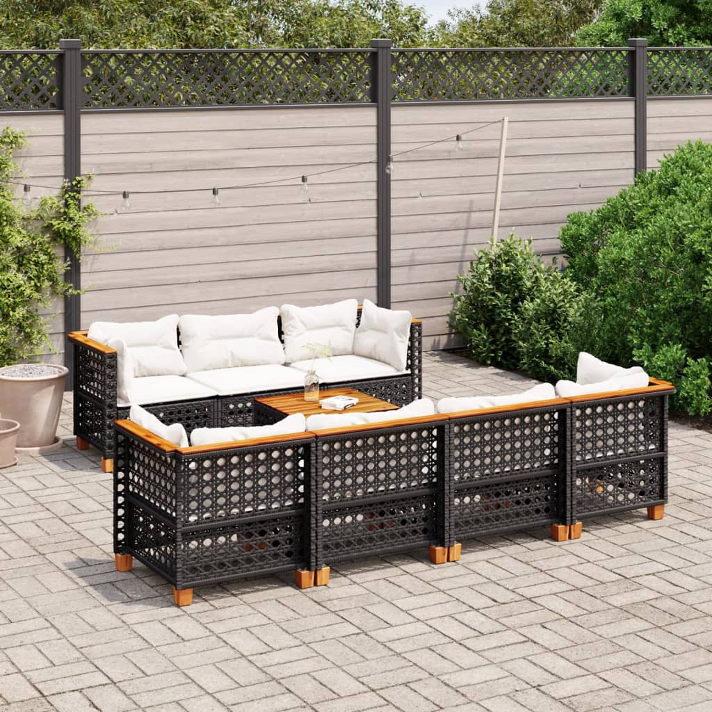vidaXL 8 Piece Garden Sofa Set with Cushions Black Poly Rattan
