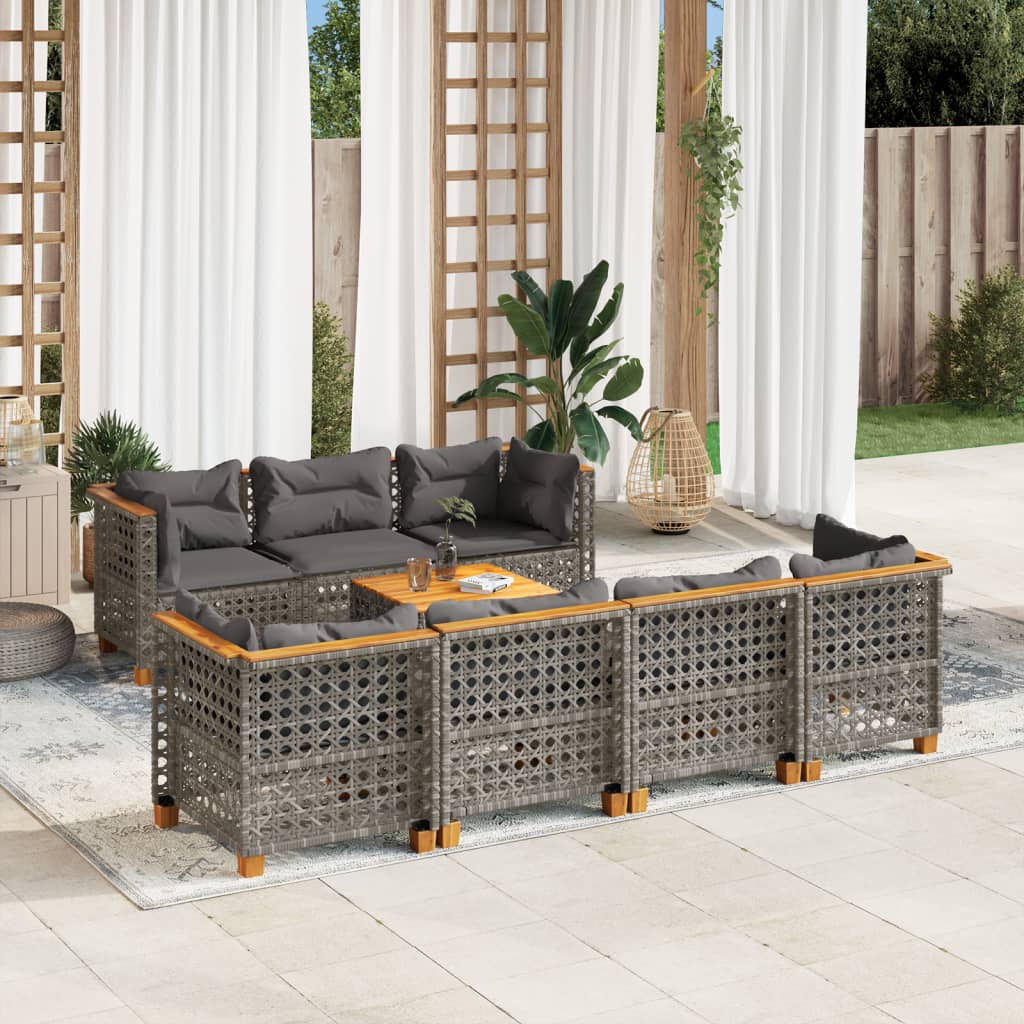 vidaXL 8 Piece Garden Sofa Set with Cushions Grey Poly Rattan