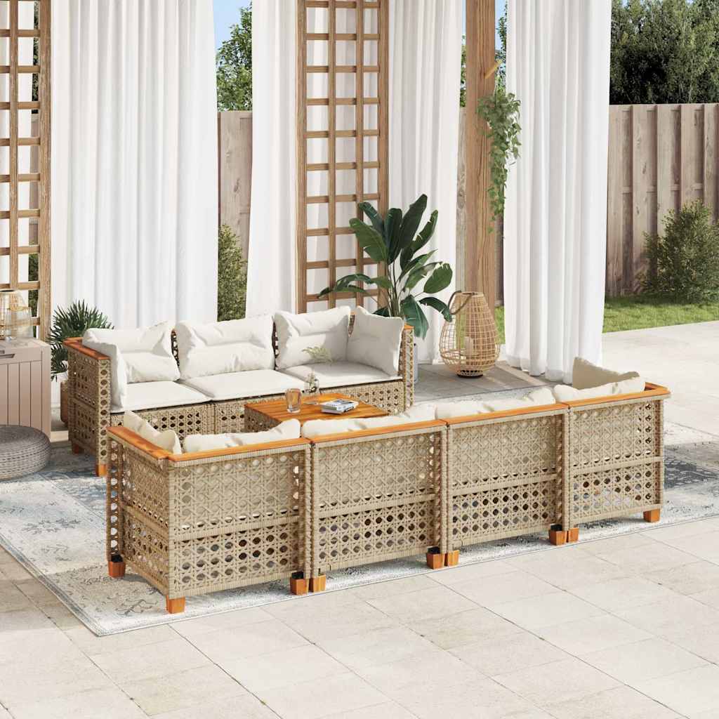 vidaXL 8 Piece Garden Sofa Set with Cushions Beige Poly Rattan