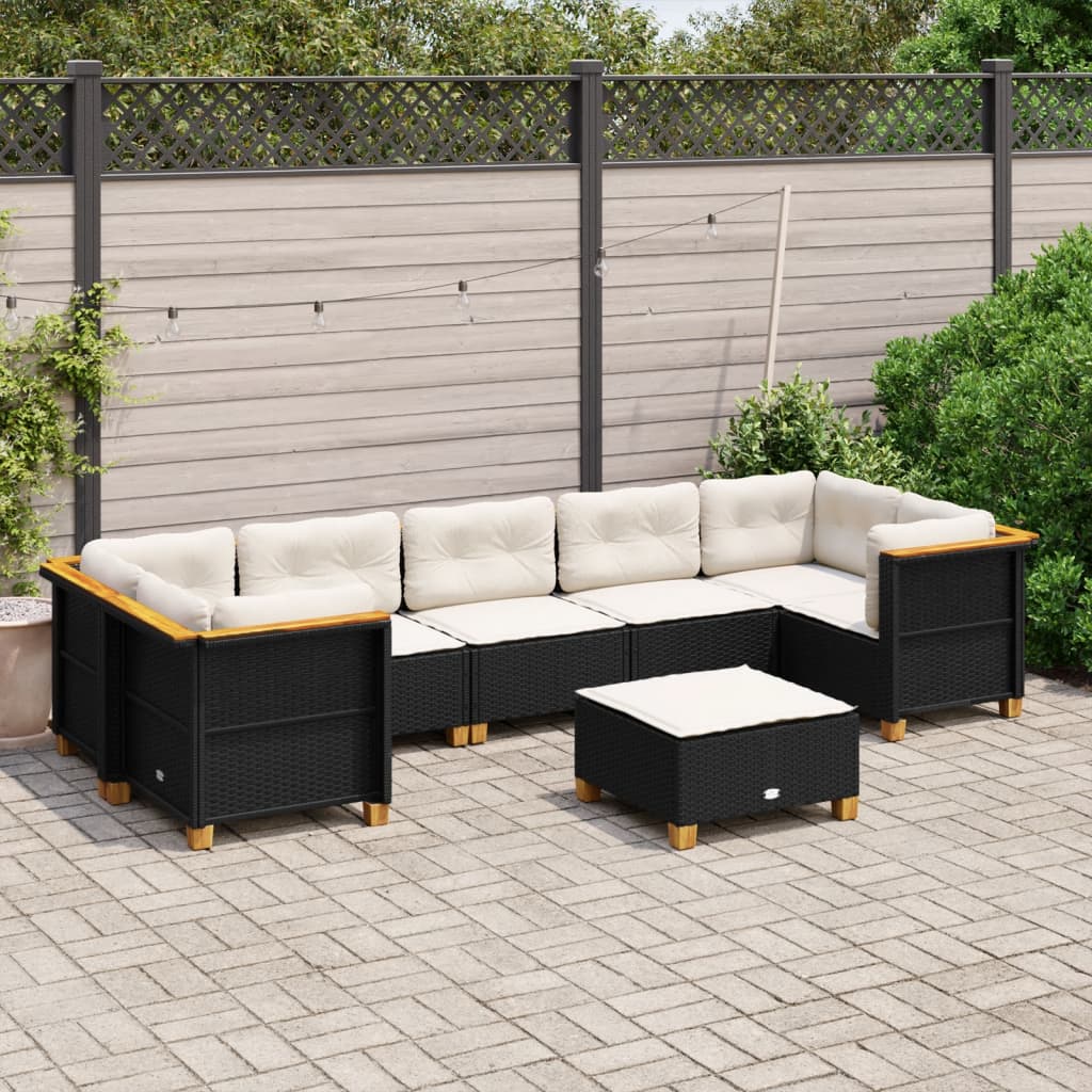 vidaXL 8 Piece Garden Sofa Set with Cushions Black Poly Rattan