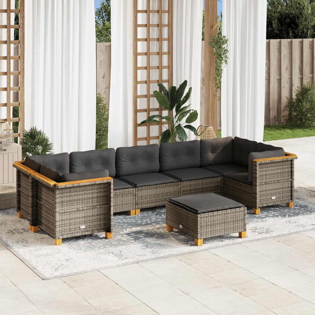 vidaXL 8 Piece Garden Sofa Set with Cushions Grey Poly Rattan
